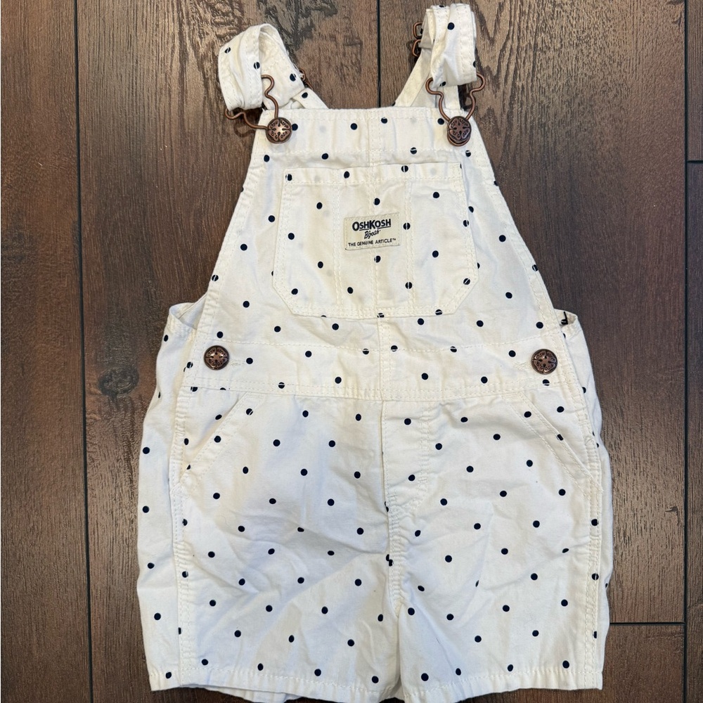 White with black polka dots Oshkosh shortalls in size 3T!